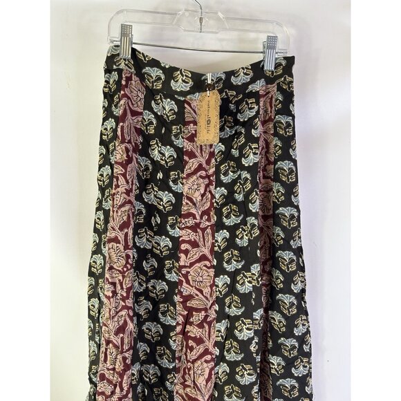 New Natural Life Color Block Patchwork Floral Flowy Maxi Skirt Boho - Picture 2 of 8